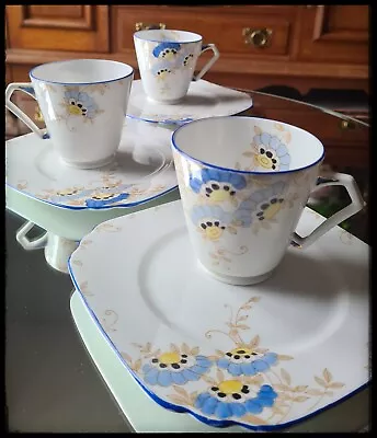 Buy Vintage Art Deco Wellington Bone China 3 Floral Cups And 3 Side Plates • 30£