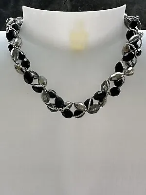 Buy M&S Necklace Black & Silver Toned Glass Beaded Necklace Silver Tone Necklace • 2.50£