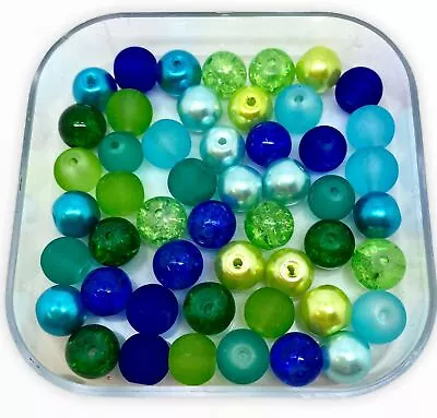 Buy Mixed Glass Beads Incl Pearls, Crackle & Frosted Beads - Sizes 4mm 6mm 8mm 10mm • 2.59£
