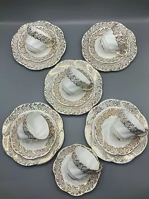 Buy Vintage Bone China Warranted 22Kt Gold Trios Tea Cups, Saucers, Side Plates • 34.99£