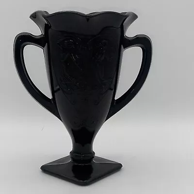 Buy Vintage LE SMITH Black Amethyst Glass Trophy Vase Embossed Dancing Nymphs • 9.65£