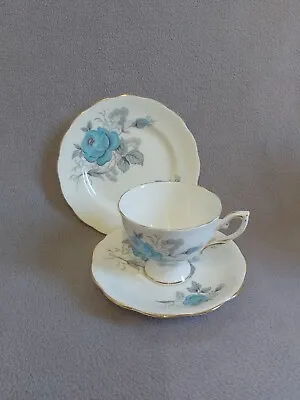Buy Vintage Royal Standard Blue Roses Bone China Teacup Saucer Plate Trio • 8.99£