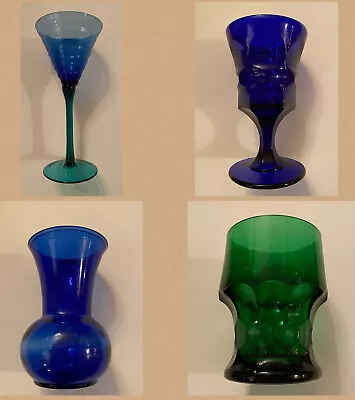 Buy 4 Pieces Cobalt Blue & Green Glassware Wine Water Vase • 21.19£
