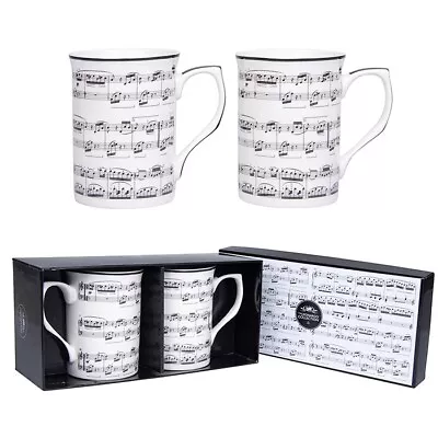 Buy Set Of 2 Music Note Design Fine China Mugs Tea Coffee Cups Boxed • 12.99£
