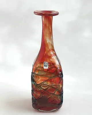 Buy 9  Mdina Art Glass Vase: Red/Orange With Applied Blue Trailing • 20£