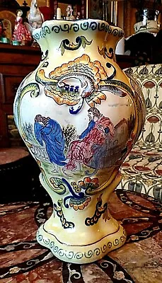 Buy Vintage French Faience Hand Painted Vase Classical Scene 24cm 9.5'' • 40£