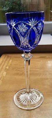 Buy Superb Tall Crystal Cut To Clear Wine Glass Cobalt Blue 8 1/4  • 35£