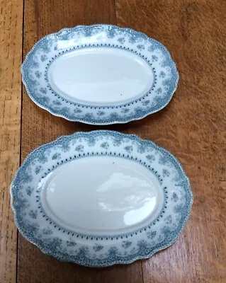 Buy Antique W H Grindley Ismay Pattern Turquoise And White Oval Plates 1891 • 4£