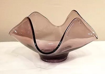 Buy Vintage Amethyst Purple Viking Glass Handkerchief Dish Bowl Round Base • 21.58£