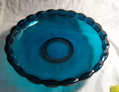 Buy Sowerby Round Glass Fruit Dish / Bowl - Teal Blue - Vintage - 23cm Diameter  • 15£