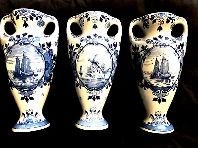 Buy Rare Antique Delft Royal Mosa Vase Set Garniture Chinoiserie Vintage Collectable • 180£
