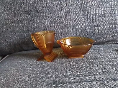 Buy Austrian Solve Czech Art Deco 1930s Amber Glass Jug And Bowl • 19.94£