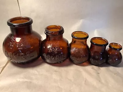 Buy Set Of 5 Vintage Amber/Brown Glass Bovril Jars 16,8,4,2,1 Oz Jar Set • 19.99£