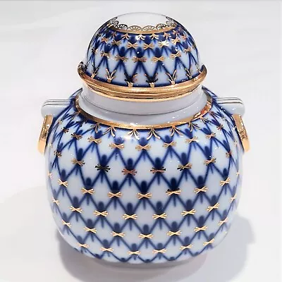 Buy 22K Gold Cobalt Net Tea Caddy Russian Lomonosov Porcelain • 120.64£