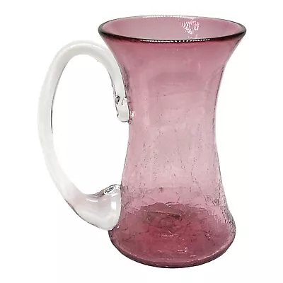 Buy R. FOSTER Cranberry Pink Crackle Glass Pitcher Clear Handle VTG 1997 Signed 5.5  • 33.72£