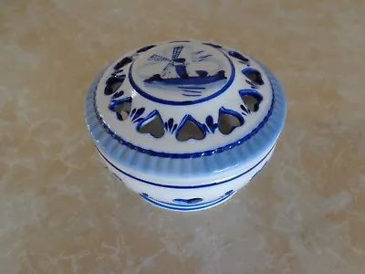 Buy Vintage DELFT POTTERY Porcelain Round Dish With Lid Windmill Design 'VALENTINE'  • 20£