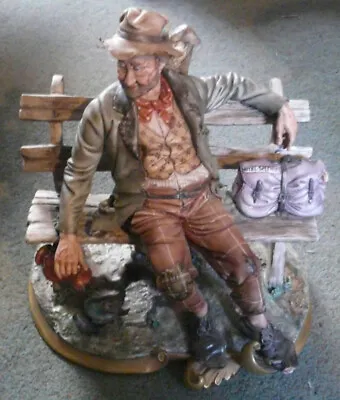 Buy LARGE CAPODIMONTE PORCELAIN Figurine Tramp Hobo On Bench SIGNED VOLTA • 75£