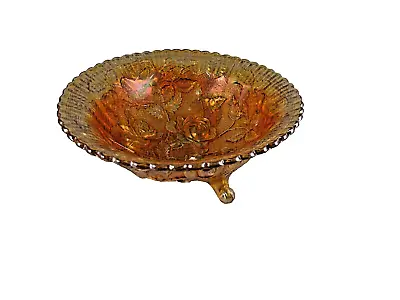 Buy Fenton Roses Footed Carnival Glass Fruit Bowl Lovely Colour 7.5 Inches Diameter • 19.99£