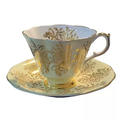 Buy Queen Anne Bone China Teacup & Saucer Yellow & Gold England # 374 • 24.10£