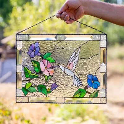 Buy Flat Stained Glass Window Pendant Hanging Stained Birds Panel  Home Decoration • 6.26£