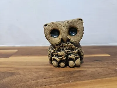Buy MCM Brutalist Cement Clay Pottery Brown Owl Figurine Green Glazed Eyes 2.75” Vtg • 16£