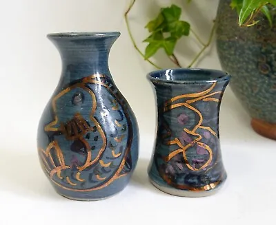 Buy Two Arran Pottery Scottish Studio Pottery Small Vases Decorated With Fish • 12£