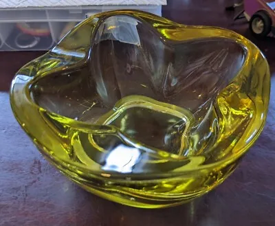 Buy Antique Bohemian Czech Rosice Glassware Art Yellow Bowl  • 12.99£