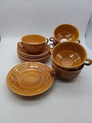 Buy 6 Royal Worcester Crown Ware Orchard Soup Cups And Saucers Vintage 1965 • 15£