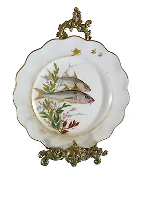Buy DOULTON BURSLEM EARLY 20th CENTURY HAND PAINTED FISH PATTERN CABINET PLATE #1 • 55£