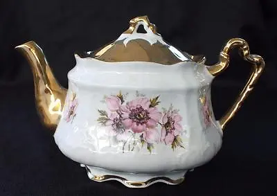 Buy Vintage ARTHUR WOOD China Heavy Gold Pink FLOWERS 6 1/2 H 4 Cups Teapot • 47.24£