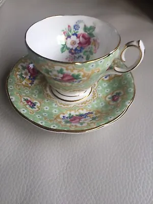 Buy Queen Anne Gainsborough Fine Bone China Green Floral Gilt Coffee Cup And Saucer • 30£