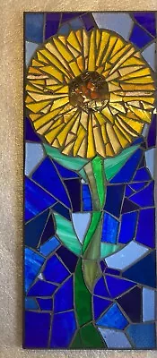 Buy M035 Glass Mosaic Wall Art Picture 38cm X 15cm Sunflower Yellow Blue • 30£