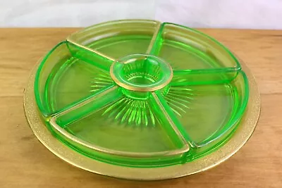 Buy  Rambler Rose Green Glass Serving Relish Dip Plate Inserts Gold Glastonbury • 62.34£