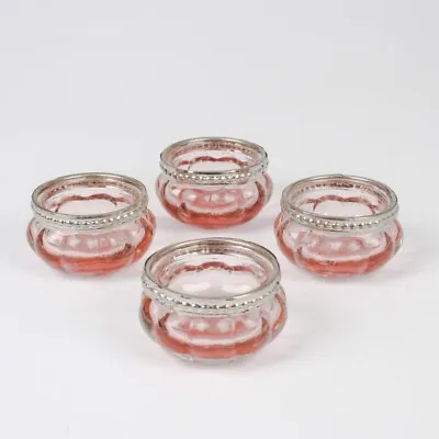 Buy 4Pc Pink T-Light Ribbed Metal Rim Vintage Glass Tealight Candle Holders Wedding • 15.95£
