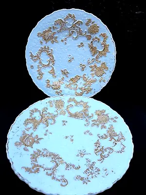 Buy 2 Meissen Porcelain  Plates  Gold Gilt Floral W/ Scrolls  Gold & White • 313.54£