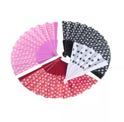 Buy Spanish Hand Held Fans Fabric Folding Portable Polka Dot Dance Fan Party Wedding • 3.99£