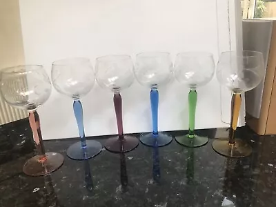 Buy Bohemia Crystal Hock Wine Glasses Harlequin Colours Flower Etched X 6 Ex.Con • 45£