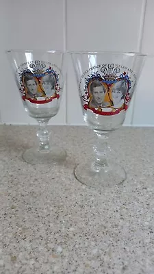 Buy Pair Of Princess Diana & Charles Wedding Commemorative Wine Glasses Goblets • 14.99£