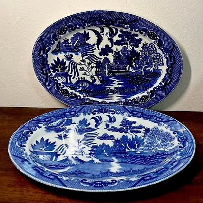 Buy Vintage Lot Of 2 Japan Blue & White Blue Willow Transferware 12-1/2” Platters • 28.41£