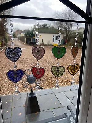 Buy Stained Glass Filigree 2 Hearts Hanging Window Decoration Suncatcher Prism Ball • 19.95£