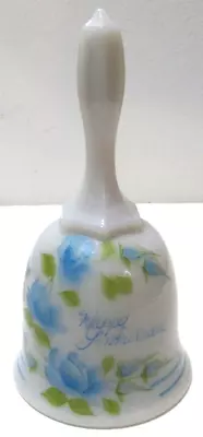 Buy Vintage Fenton Glass Bell Happy Anniversary Hand Painted Blue Floral Signed • 22.29£