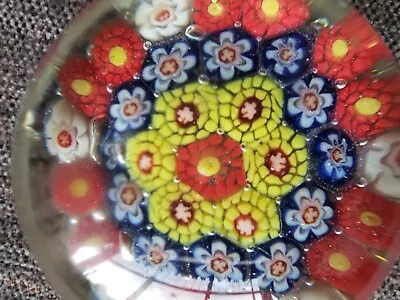 Buy Lovely Vintage 1960's Millefiori Glass Paperweight Blue, Yellow, Red, White, VGC • 0.99£