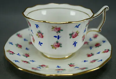 Buy Cauldon Hand Colored Pink Roses Blue Leaves & Gold Tea Cup & Saucer C.1890-1904 • 47.81£