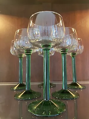 Buy Vintage MCM Luminarc 6.5   Wine Glasses 6 Emerald Green Stem Made In France • 28.35£