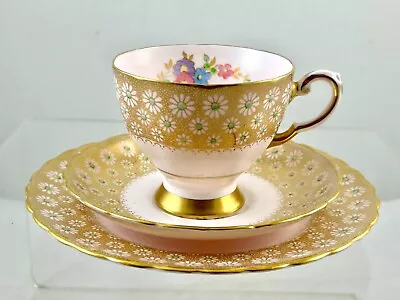 Buy Tuscan Bone China Tea Set Trio Pink With Gold Decoration • 10£
