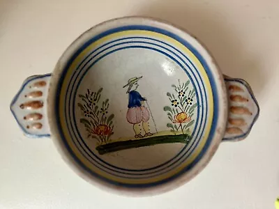 Buy Quimper Pottery Bowl Hand Painted Faience Petit Breton Lug Bowl C1950 • 18£