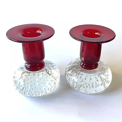 Buy VTG Candlestick Pair(2 Crystal Controlled Bubbles Base Clear/Red 3.5 Inches Tall • 115.08£