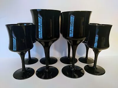 Buy Vintage Black Amethyst Ebony Wine Glasses - Set Of 8 - No Use Marks Or Wear • 52.11£