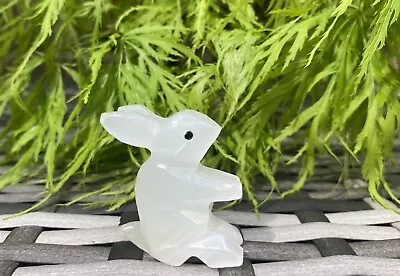 Buy Vintage Frosted White Stone/Glass Sitting Rabbit With Black Eye • 6£