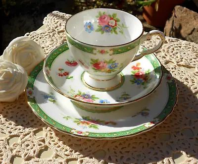 Buy Tuscan Lowestoft Green China Tea Cup Saucer & Side Plate Trio C9686 • 14.99£